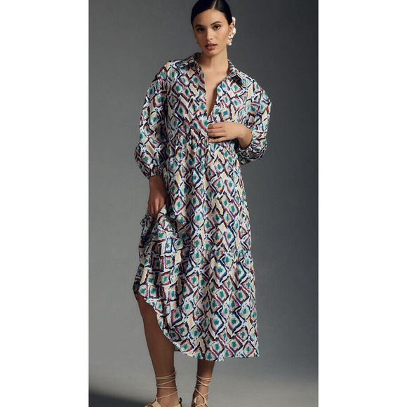 Anthropologoe The Bettina Tiered Shirt Dress by Maeve - Picture 1 of 6